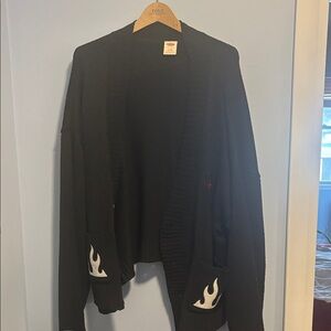 PacSun Black Cardigan with White Flame Details